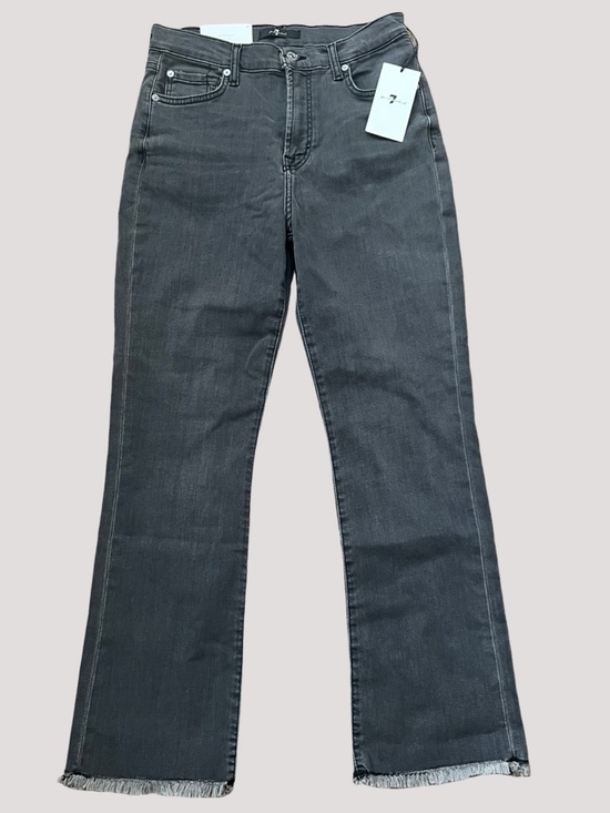 7 For All Mankind Denim - 7 For All Mankind Faded Black High Waist Slim Kick Jeans with Frayed Hem